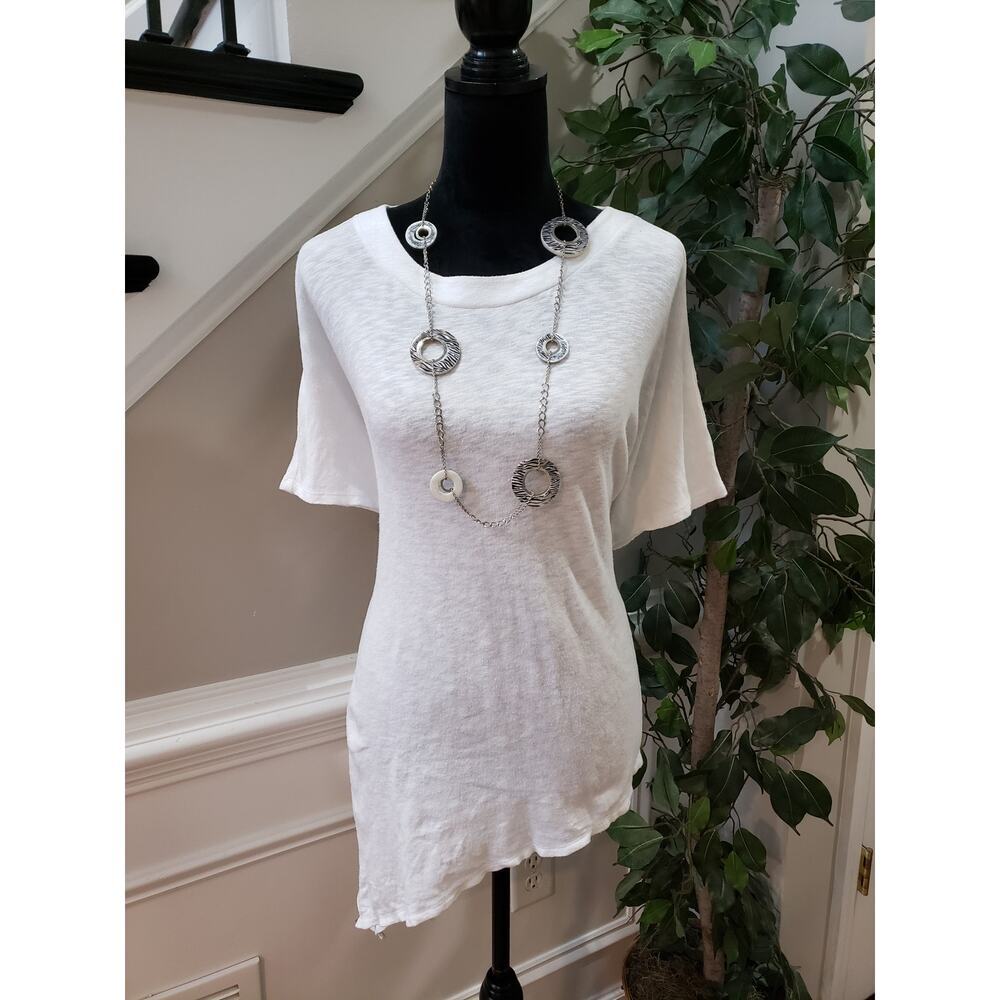 Soma Top Blouse Women's Size X-Large Beige Solid Cotton Short Sleeve Round Neck